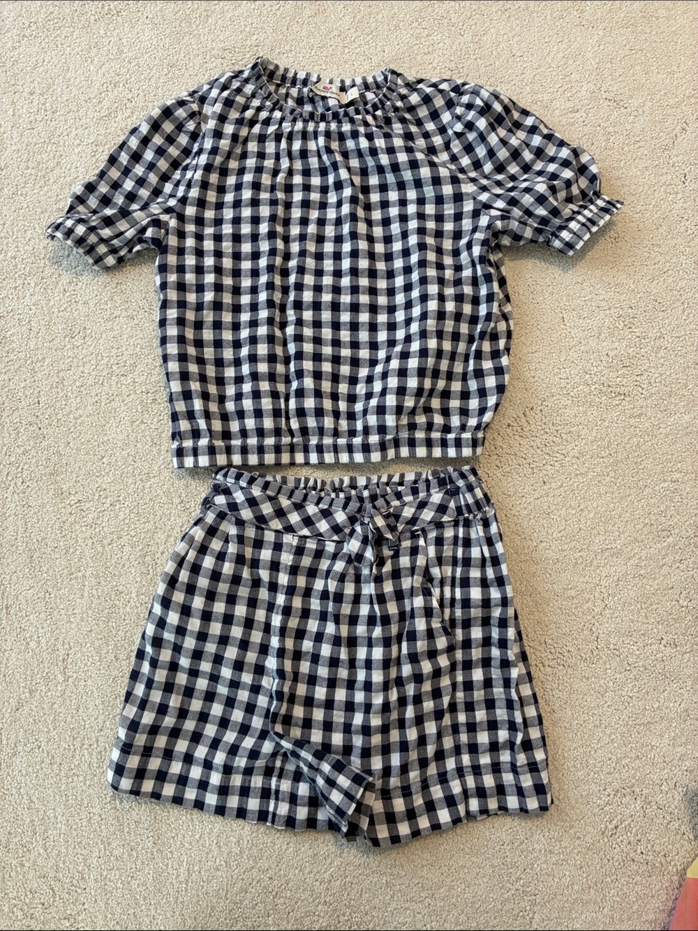Vineyard Vines Navy & White Gingham Kids Pajama Set - Short Sleeve Top & Shorts